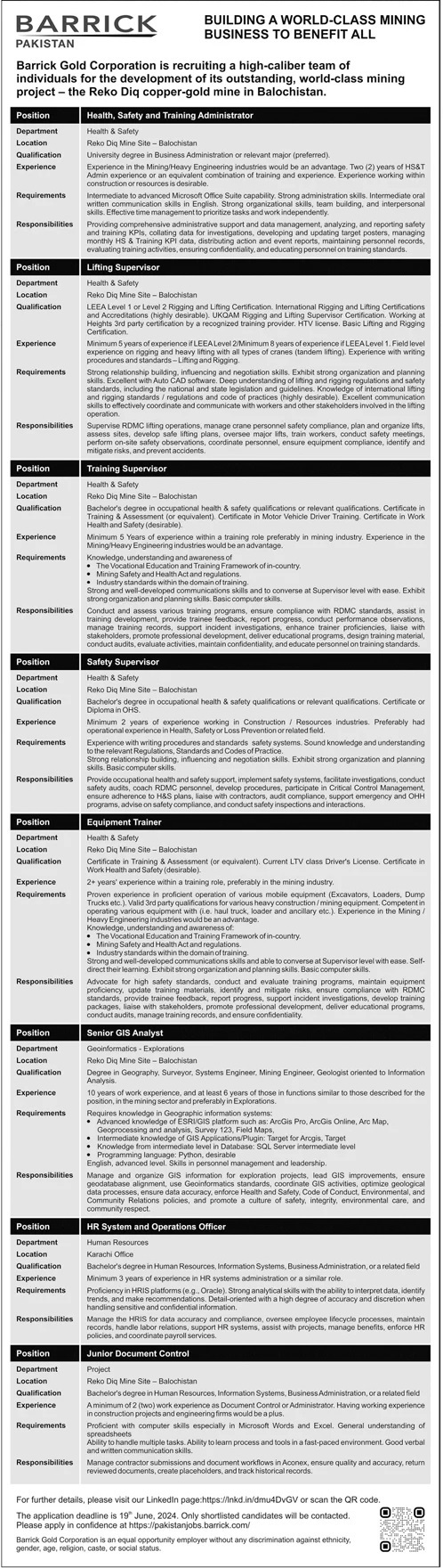 Barrick Pakistan Balochistan Jobs 2024 Jobs 2024 — original advertisement