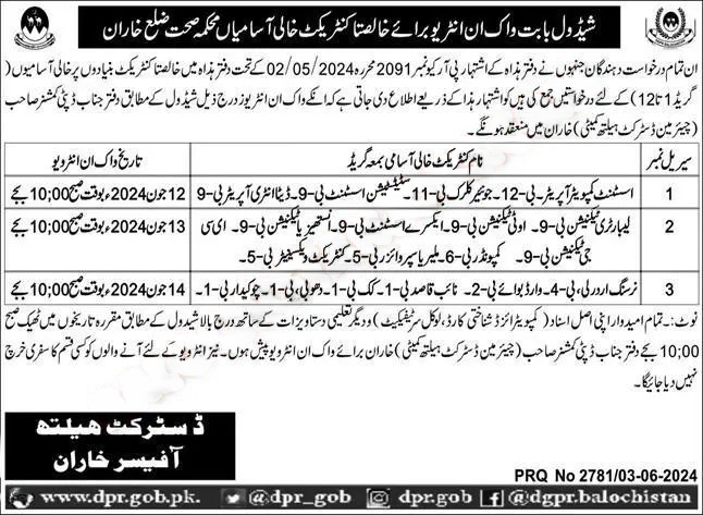Interview In Health Department Kharan Jobs 2024 – Health Department Balochsitan Jobs 2024 — original advertisement