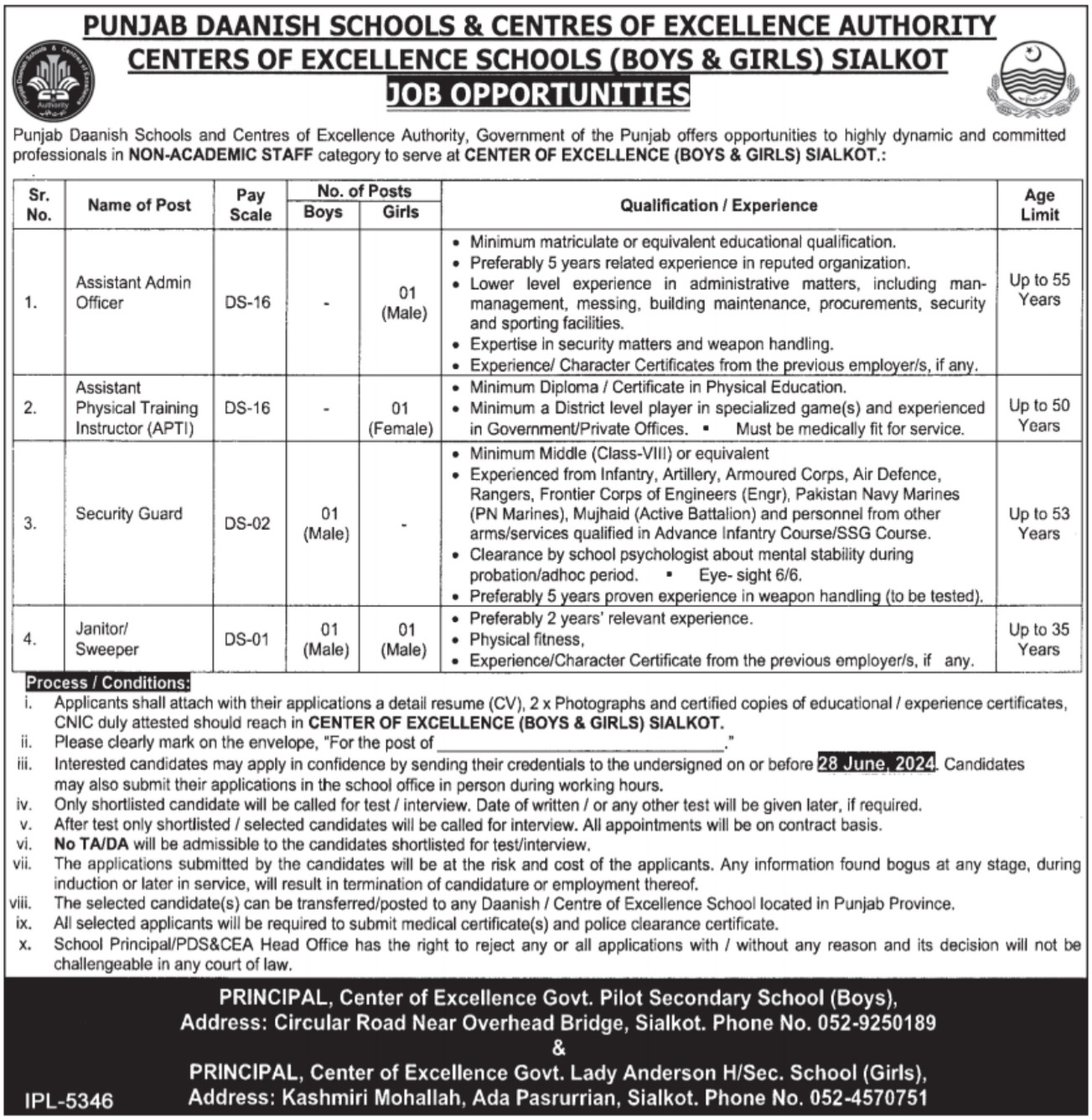 Punjab Daanish Schools & Center Of Excellence Sialkot Jobs Jobs 2024 — original advertisement