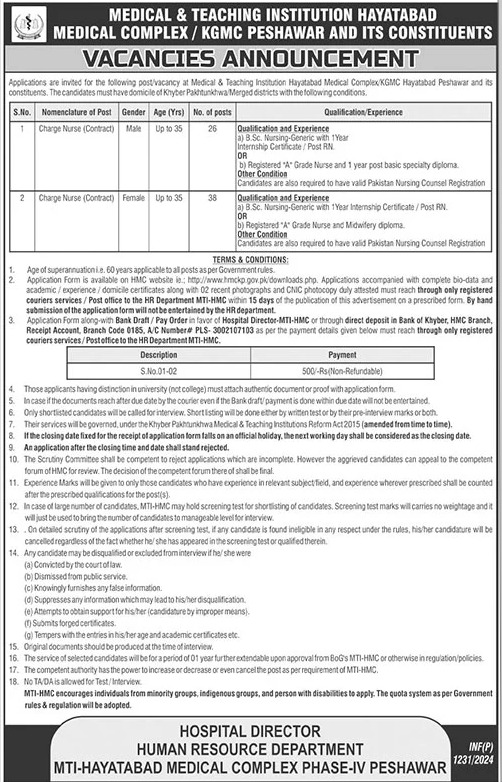 Medical Teaching Institution MTI  Peshawar Jobs 2024 – Medical Teaching Institute MTI Khyber Teaching Hospital Peshawar Kpk Jobs 2024 — original advertisement