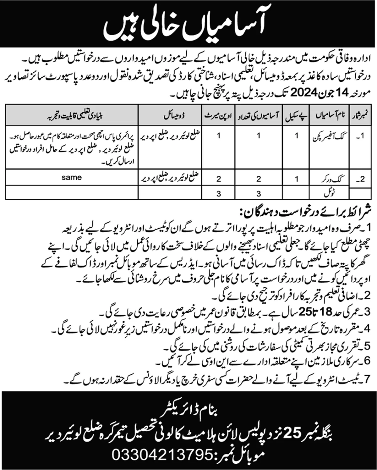 Federal Government Organization Lower Dir Kpk Jobs 2024 Jobs 2024 — original advertisement