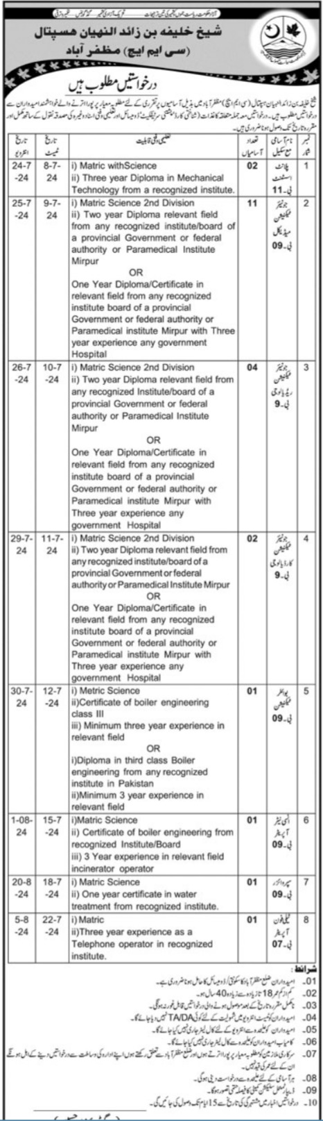 Sheikh Khalifa Bin Zayed Al Nahyan Hospital Muzaffarabad Job – Combined Military Hospital CMH Jobs 2024 — original advertisement