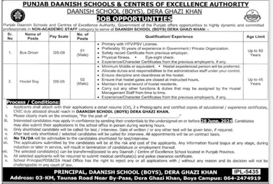 Punjab Daanish Schools & Center Of Excellence DG khan Jobs Jobs 2024 — original advertisement