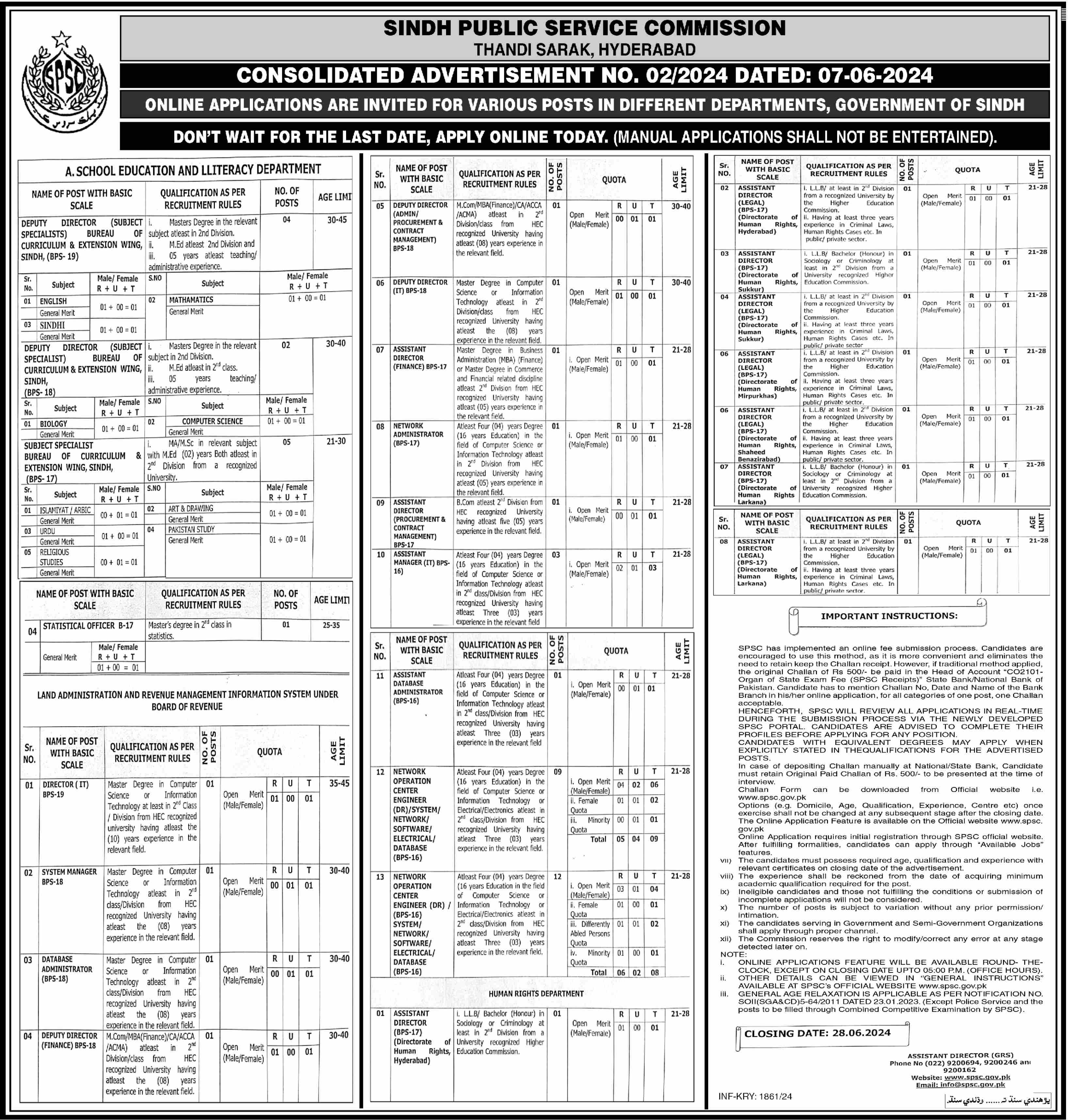 SPSC Sindh Public Service Commission Jobs 02/2024 – Sindh Public Service Commission at Karachi Jobs 2024 — original advertisement