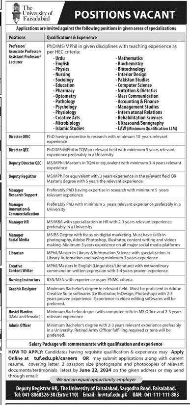 University of Faislabad Jobs 2024 – University Of Faisalabad Jobs 2024 — original advertisement
