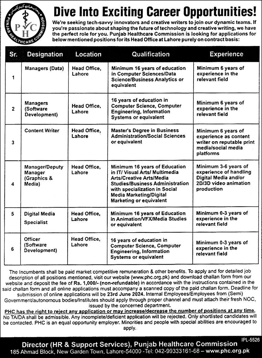 Punjab Health Care Commission Jobs 2024 – Punjab Healthcare Commission PHC Jobs 2024 — original advertisement