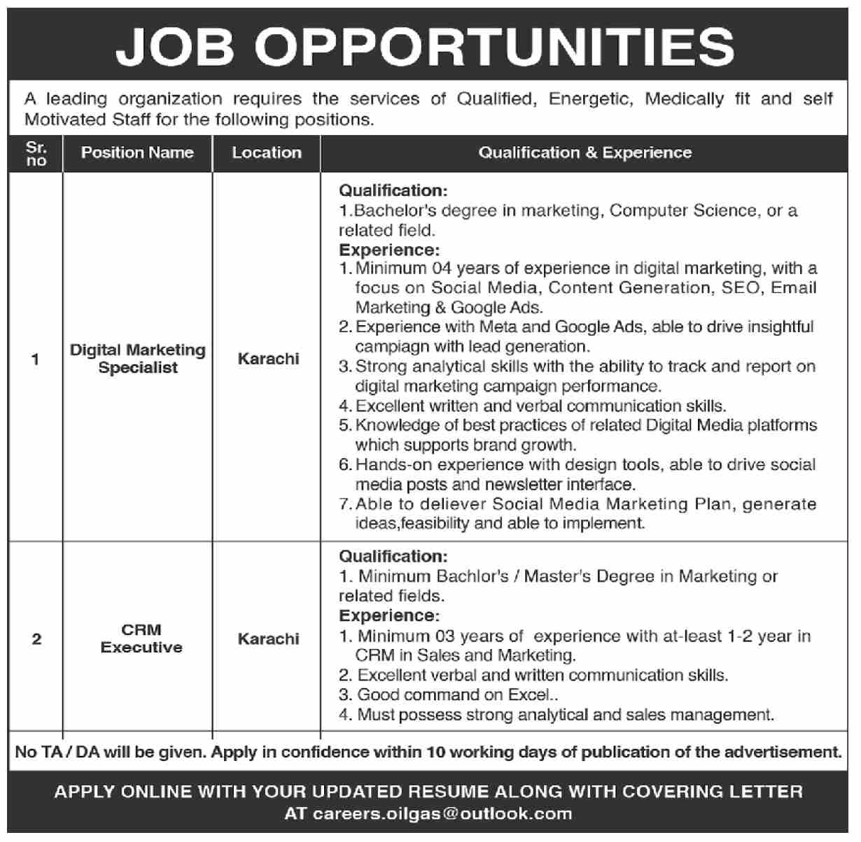 Leading Organization Karachi Sindh Jobs 2024 – Public Sector Organization Jobs 2024 — original advertisement