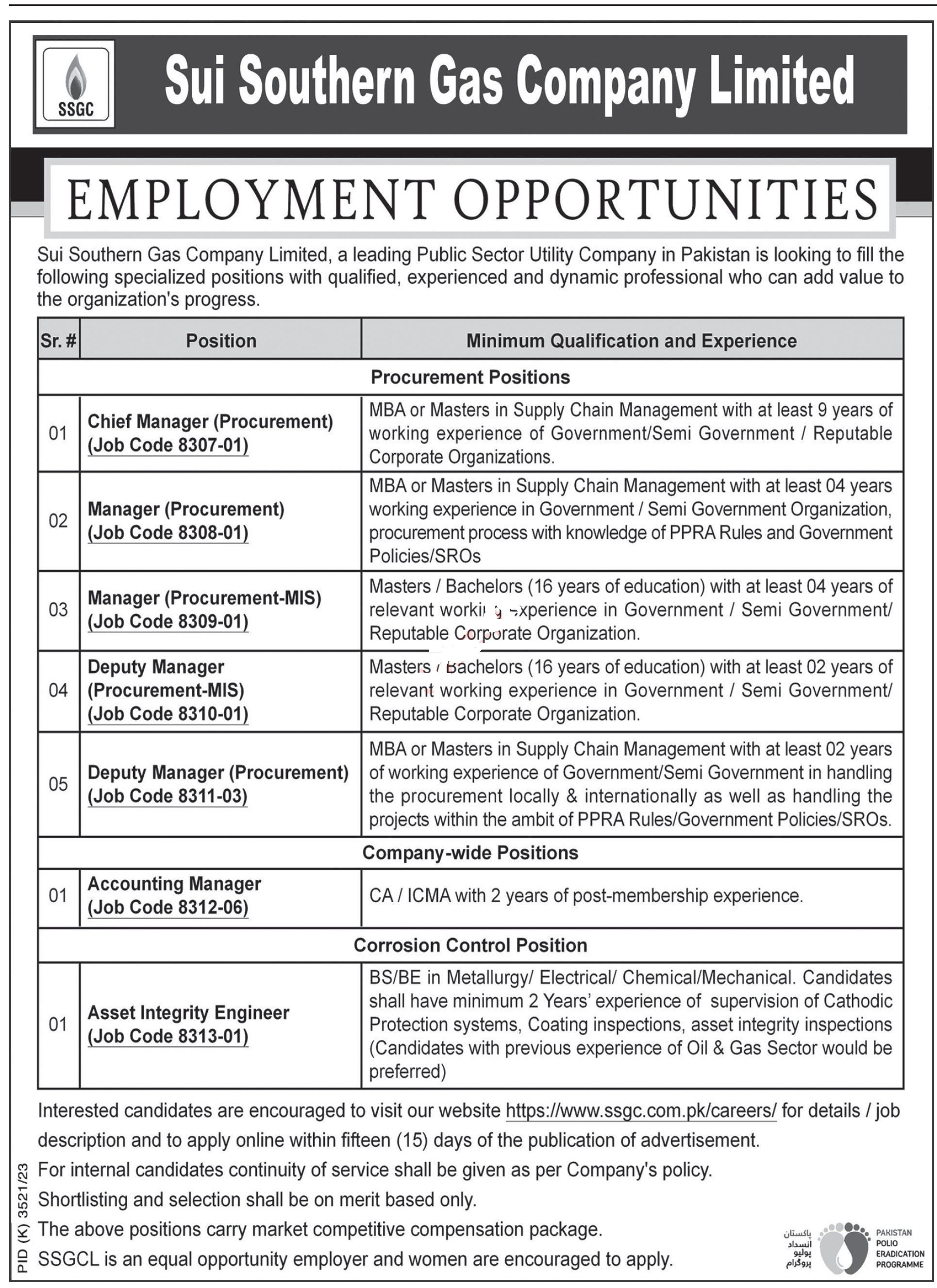Sui Southern Gas Company Limited Jobs 2024 Jobs 2024 — original advertisement
