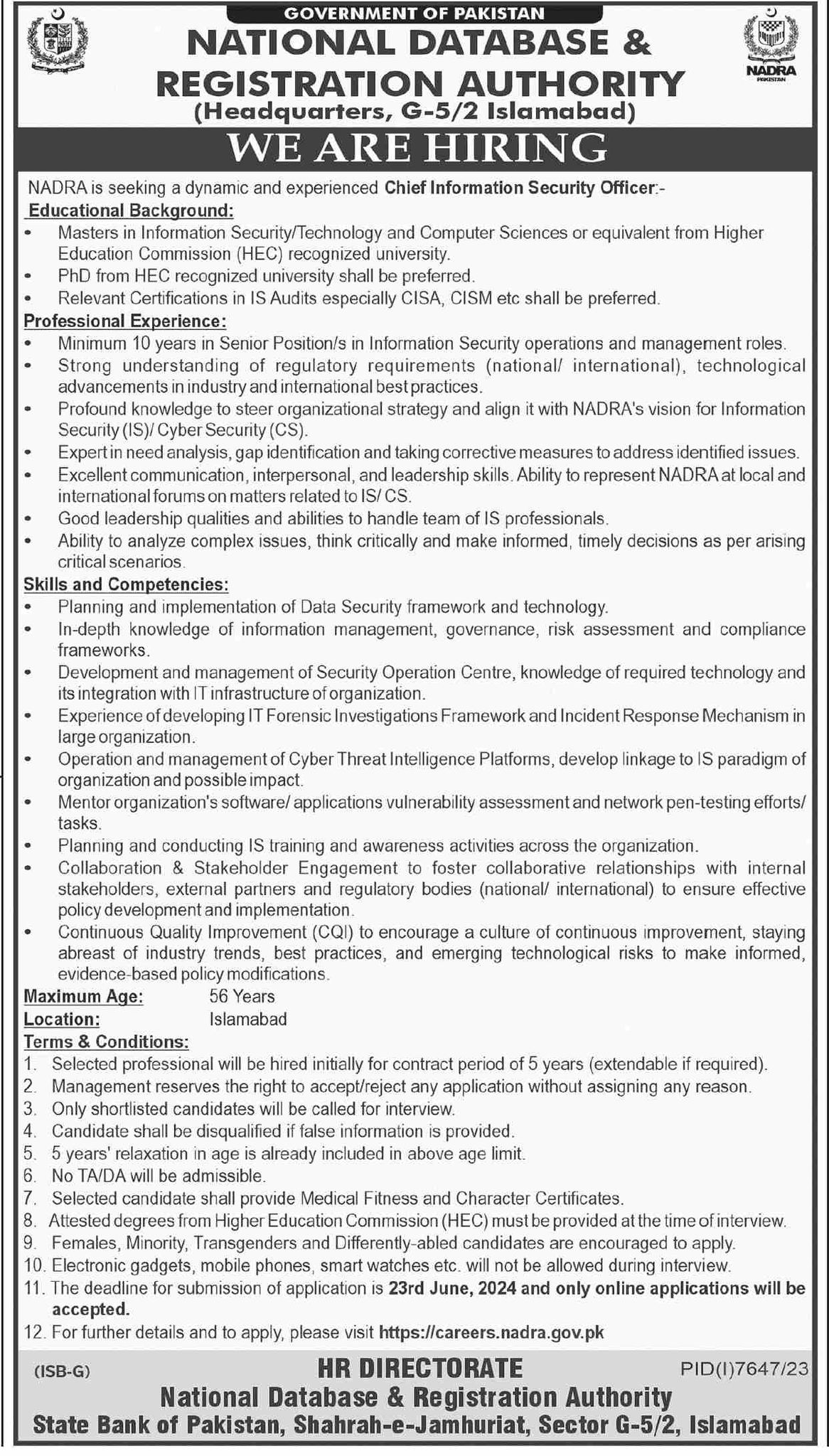 National Database & Registration Authority Job 2024 – National Database and Registration Authority Jobs 2024 — original advertisement