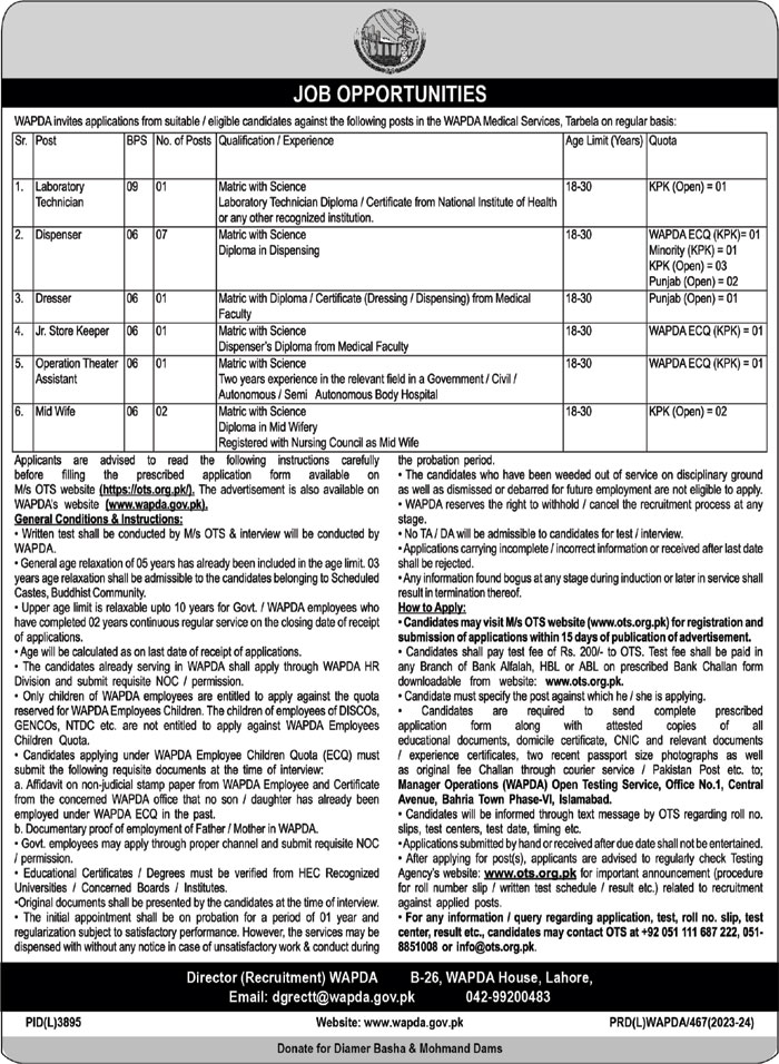 Water and Power Development Authority WAPDA  Lahore Jobs Jobs 2024 — original advertisement