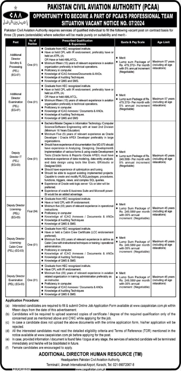 Pakistan Civil Aviation Authority Jobs 2024 – Pakistan Civil Aviation Authority (CAA) Jobs 2024 — original advertisement