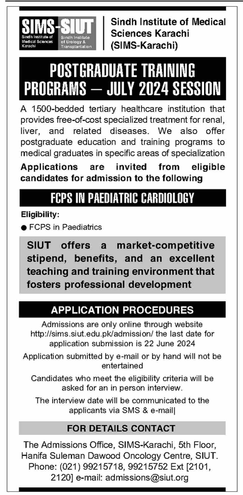 Sindh Institute Of Urology & Transplantation Karachi Jobs – Sindh Institute of Urology and Transplantation SIUT Karachi Jobs 2024 — original advertisement