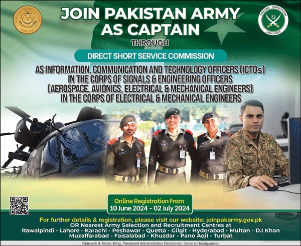 Pakistan Army Jobs 2024 For Captain Jobs 2024 — original advertisement