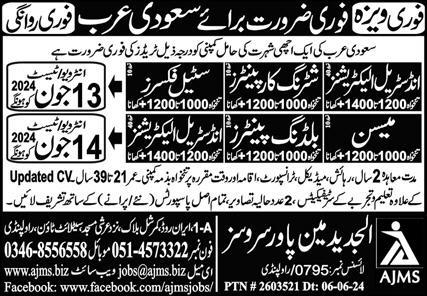 Industrial Electrician & Building Painter Jobs 2024 – Al Jadeed Man Power Service Jobs 2024 — original advertisement