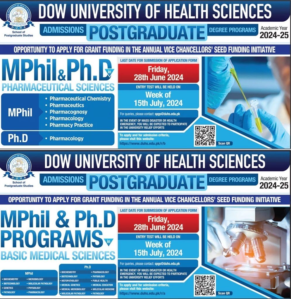 Admission Open in Dow University of Health Sciences Karachi Admissions 2024 — original advertisement