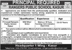 Rangers Public School Kasur Punjab Jobs 2024 – Rangers Public School Bahawalpur Jobs 2024 — original advertisement
