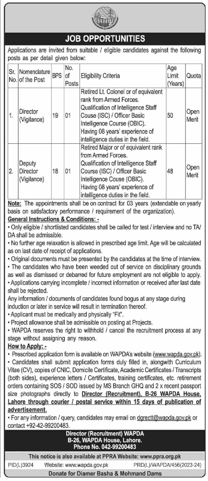 Water and Power Development Authority WAPDA Jobs 2024 Jobs 2024 — original advertisement