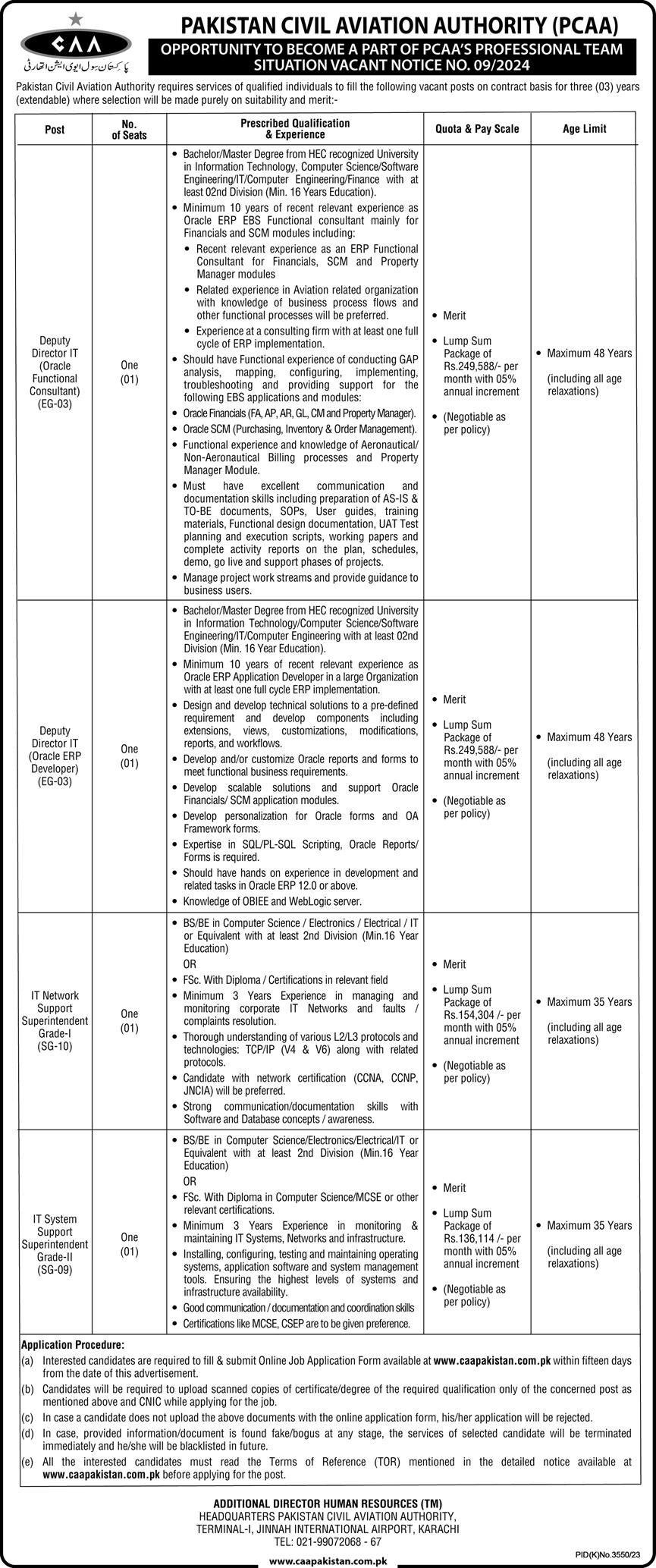 Pakistan Civil Aviation Authority PCAA Jobs 2024 – Pakistan Civil Aviation Authority (CAA) Jobs 2024 — original advertisement