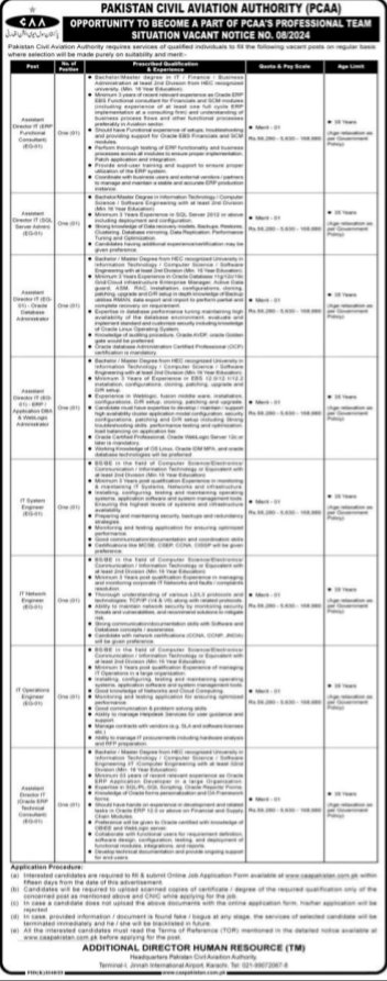 Pakistan Civil Aviation Authority PCAA Karachi Jobs 2024 – Pakistan Civil Aviation Authority (CAA) Jobs 2024 — original advertisement