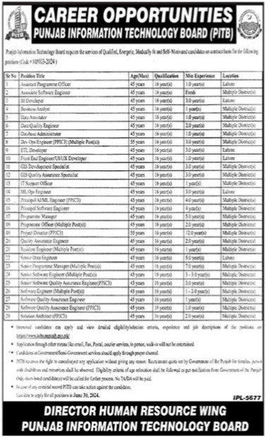 Punjab Information Technology Board PITB Jobs Jobs 2024 — original advertisement