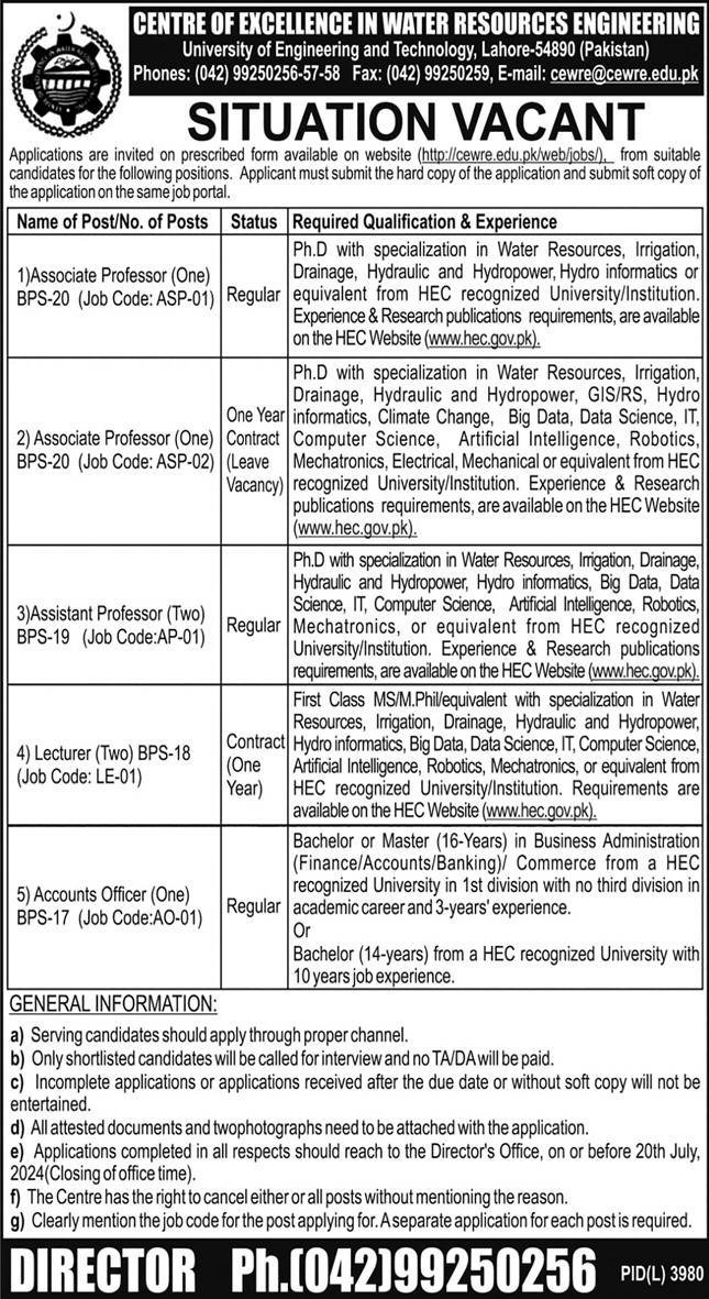 University Of Engineering & Technology UET Lahore Jobs 2024 – University of Engineering  & Technology Lahore Jobs 2024 — original advertisement