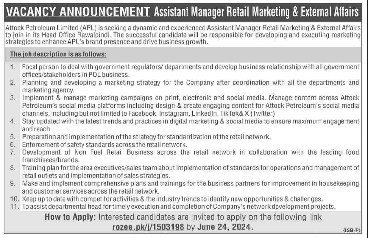 Attock Petroleum Limited APL Jobs 2024 – Private Company Jobs 2024 — original advertisement