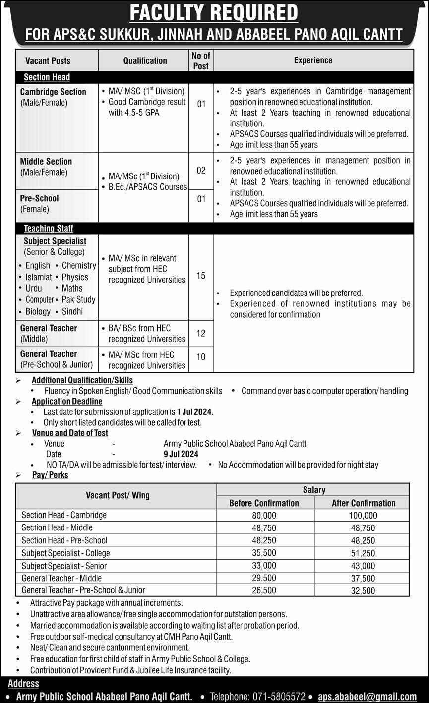 Army Public School And College Pano Aqal Cantt Jobs – Army Public School & College Paksitan Jobs 2024 — original advertisement