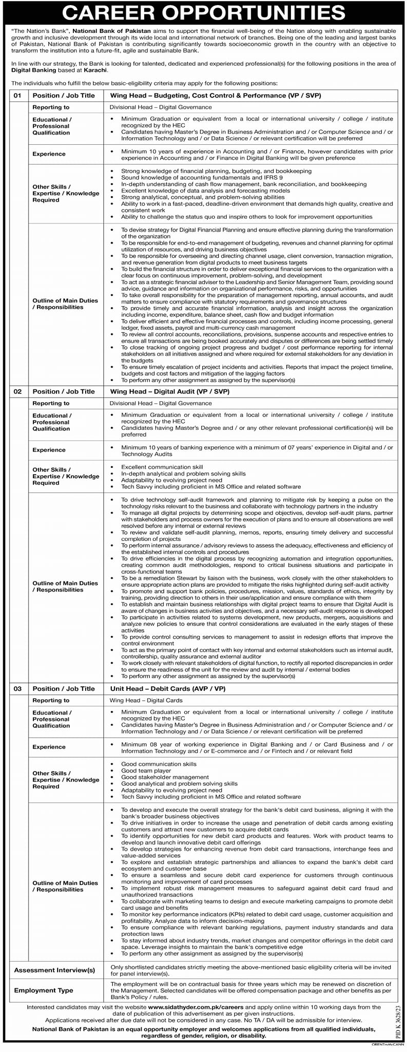 National Bank Of Pakistan NBP karachi Sindh Jobs Jobs 2024 — original advertisement