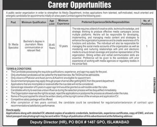 Public Sector Organization Islamabad Jobs 2024 Jobs 2024 — original advertisement
