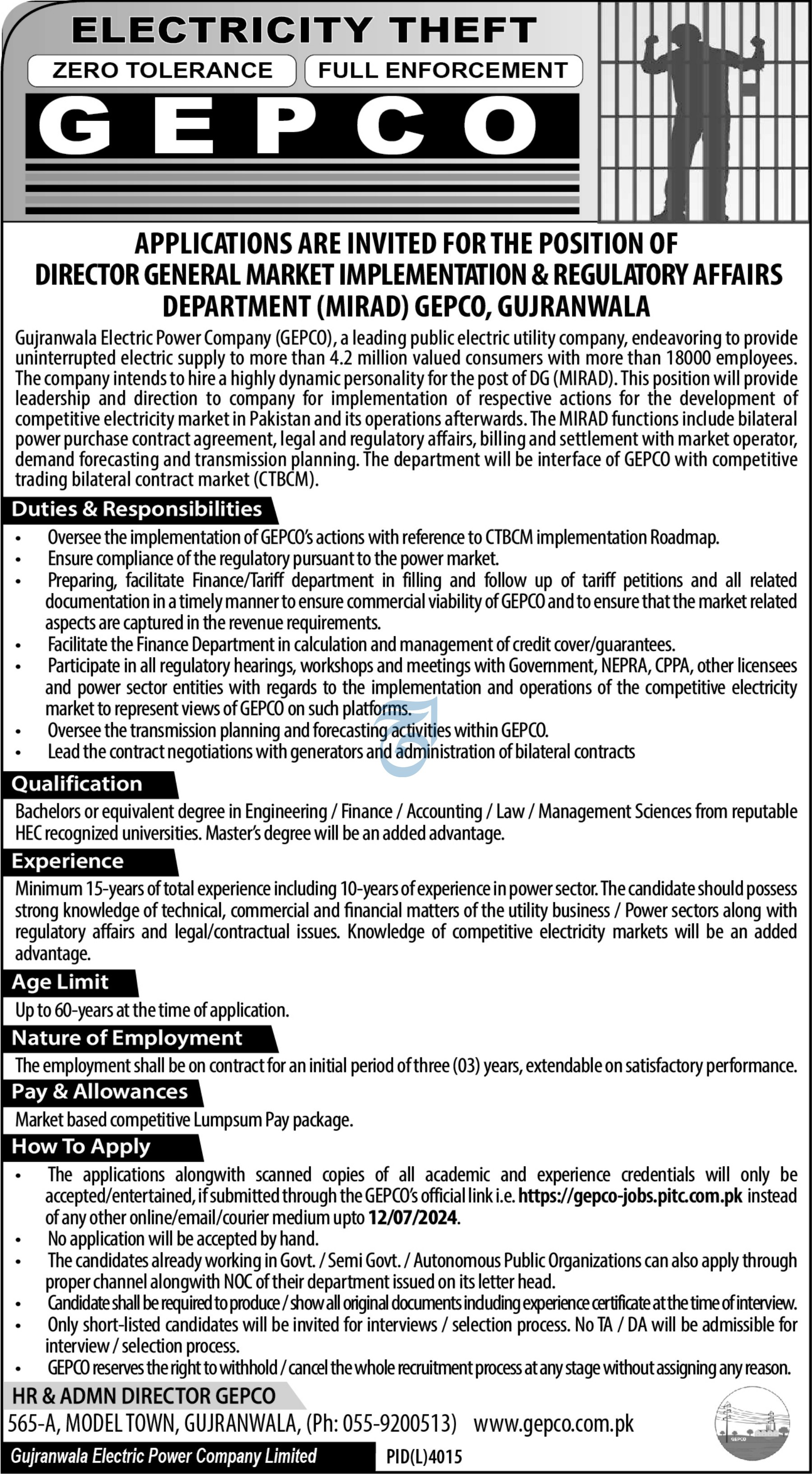 Gujranwala Electric Power Company GEPCO Gujranwala Jobs 2024 Jobs 2024 — original advertisement