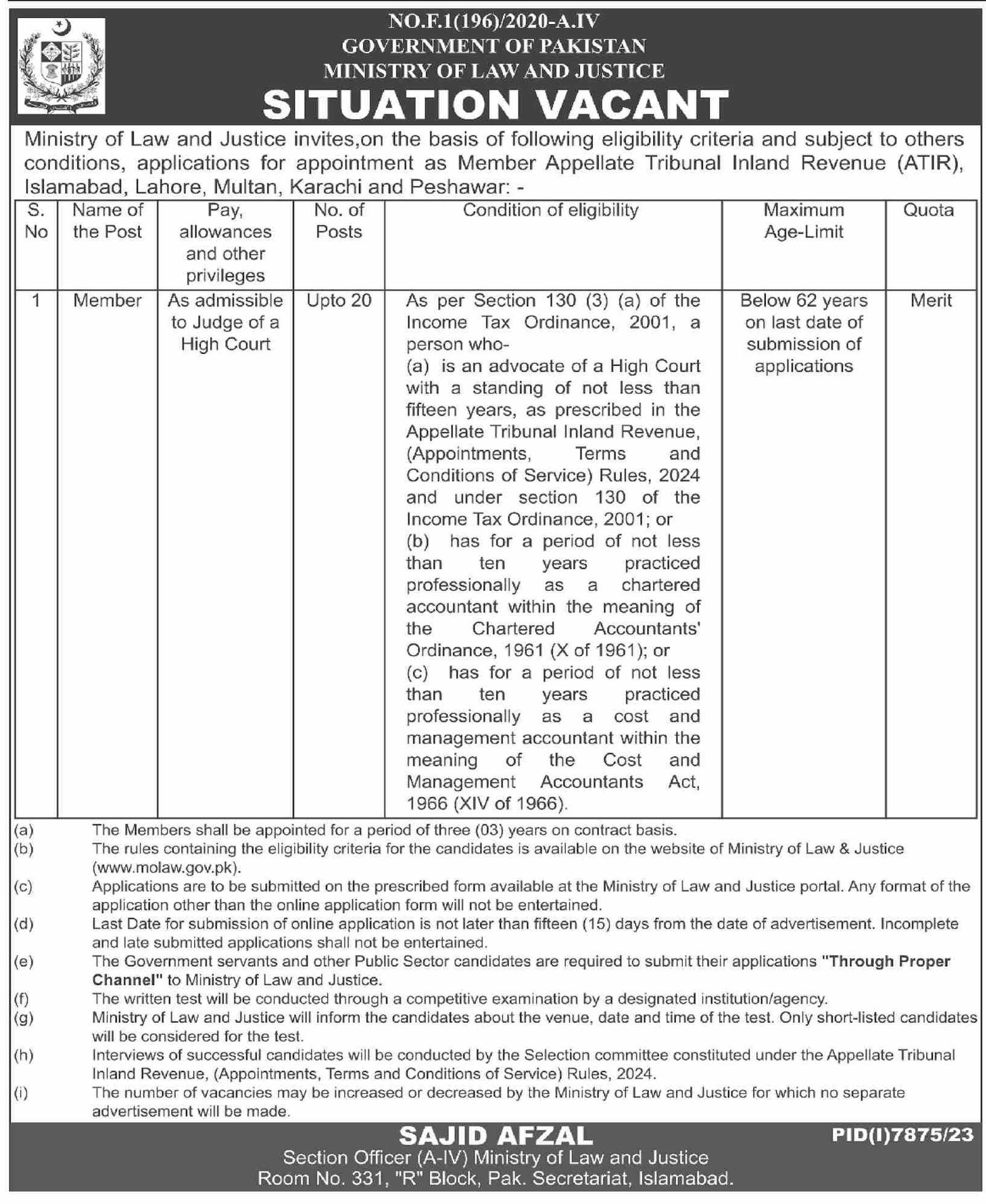 Ministry of Law And Justice Islamabad Jobs 2024 Jobs 2024 — original advertisement