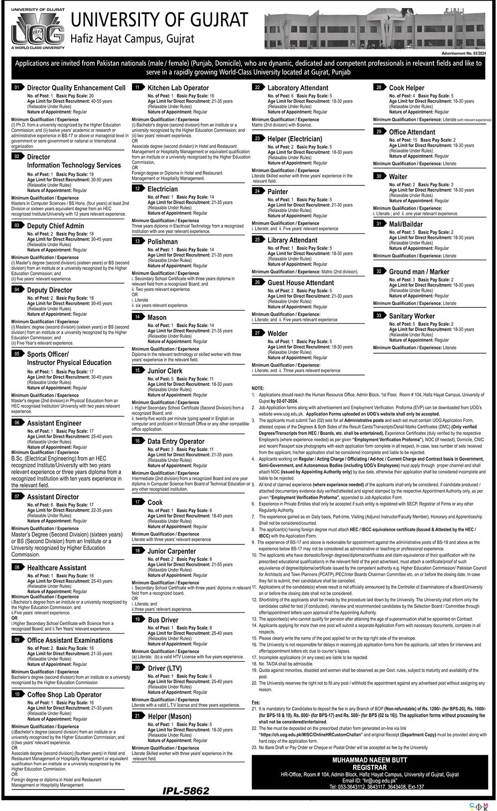 University Of Gujrat Punjab Jobs 2024 Jobs 2024 — original advertisement
