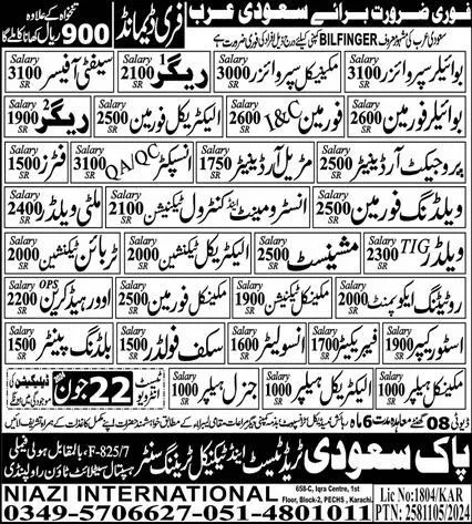Project Ordanator And Rigger Jobs in Saudia Arabia 2024 – Pak Saudi Trade Test & Technical Training Center Jobs 2024 — original advertisement