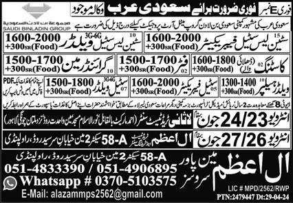 Steel Fabricator & Grinder Man Jobs 2024 In Saudi Arabia – Al Azam Manpower Services Jobs 2024 — original advertisement
