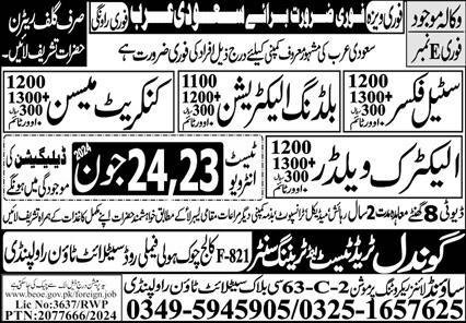 Building Electrician & Electric Welder Jobs 2024 – Gondal Trade Test & Training Center Jobs 2024 — original advertisement