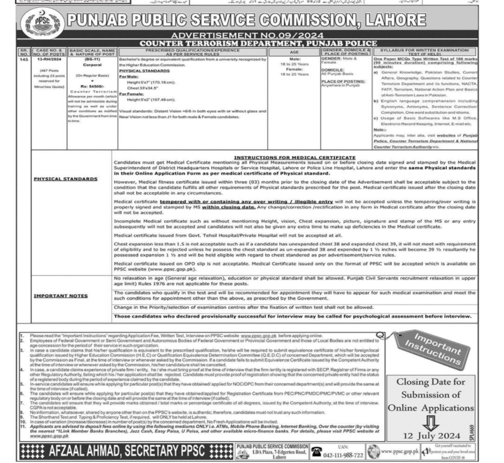 Punjab Public Service Commission PPSC Lahore Jobs 09/2024 – Punjab Public Service Commission Lahore Jobs 2024 — original advertisement