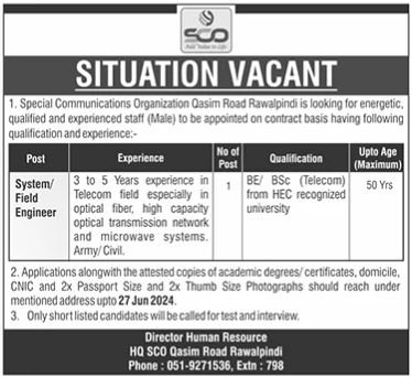 Special Communications Organization SCO Jobs 2024 – Special Communication Organization Jobs 2024 — original advertisement