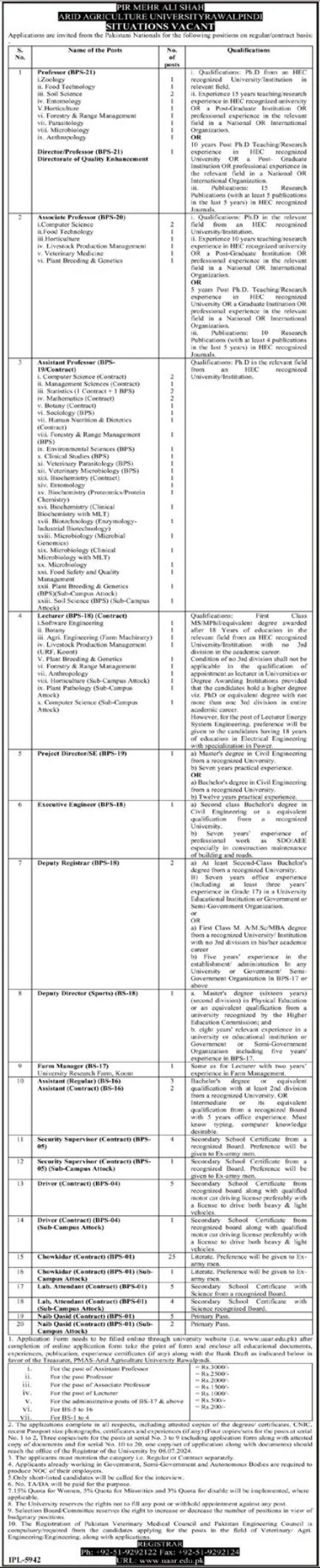 Pir Mehr Ali Shah Arid Agriculture University UAAR Jobs 2024 – Pir Mehr Ali Shah Arid Agriculture University Rawalpinid Jobs 2024 — original advertisement