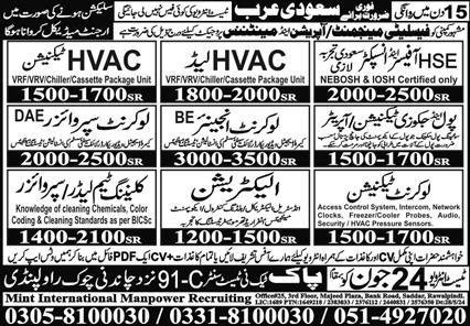 Low Current Supervisor & HVAC Lead Jobs 2024 – Pak Techni Test Center Jobs 2024 — original advertisement