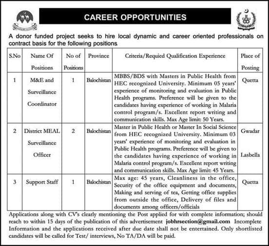 Donor Funded Project Balochistan Jobs 2024 – Public Sector Organization Jobs 2024 — original advertisement