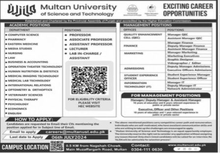 Multan University Of Science & Technology Jobs 2024 Jobs 2024 — original advertisement