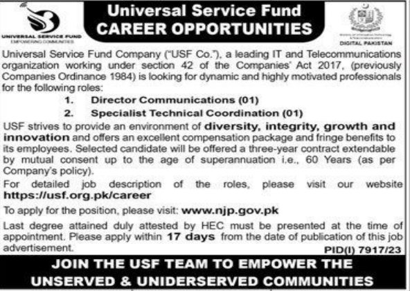 Universal Service Fund Lahore Jobs 2024 Jobs 2024 — original advertisement