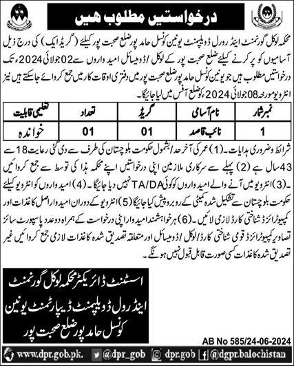Local Government and Rural Development Department Jobs 2024 – Local Government and Rural Development Department Balochistan Jobs 2024 — original advertisement