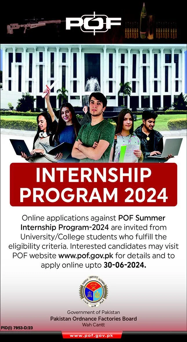 Internship Program At Pakistan Ordnance Factories POF 2024 – Pakistan Ordnance Factories Board Wah Cantt Jobs 2024 — original advertisement
