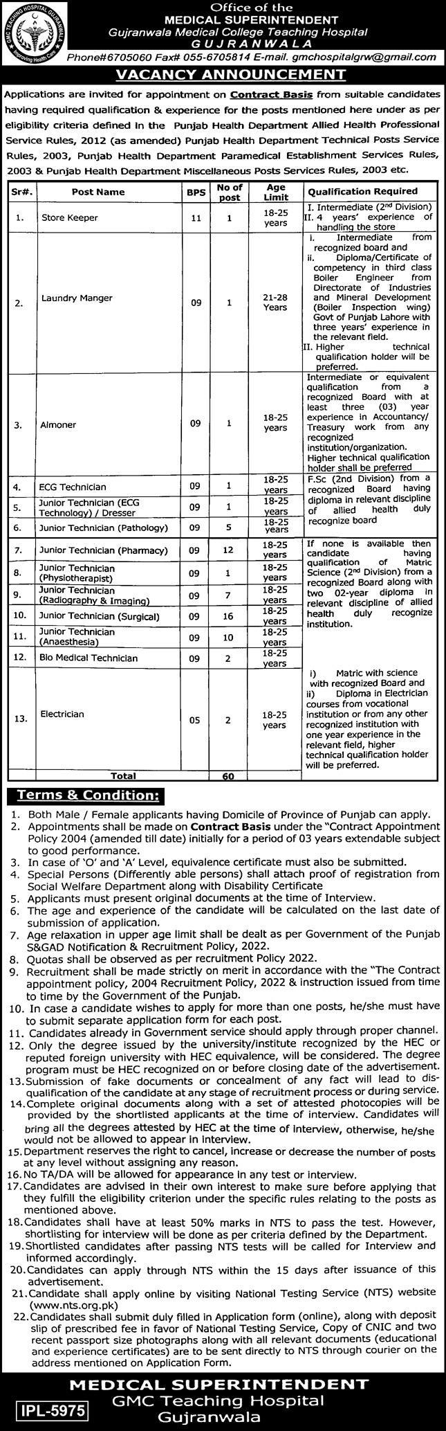 Gujranwala Medical College Jobs 2024 Jobs 2024 — original advertisement