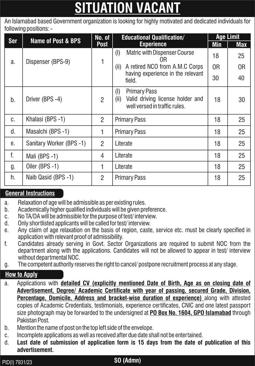 Government Organization In Islamabad Jobs 2024 – Federal Government Organization Jobs 2024 — original advertisement