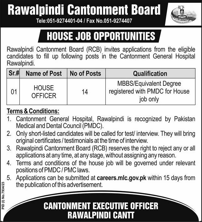 Rawalpindi Cantonment Board RCB Rawalpindi Jobs 2024 Jobs 2024 — original advertisement