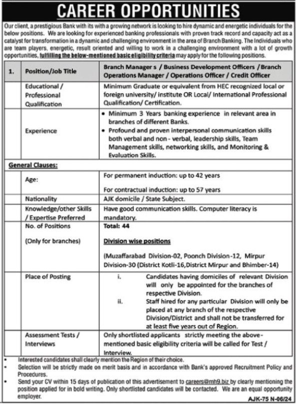 Commercial Bank Muzaffarabad Jobs 2024 – Commercial Banks Jobs 2024 — original advertisement