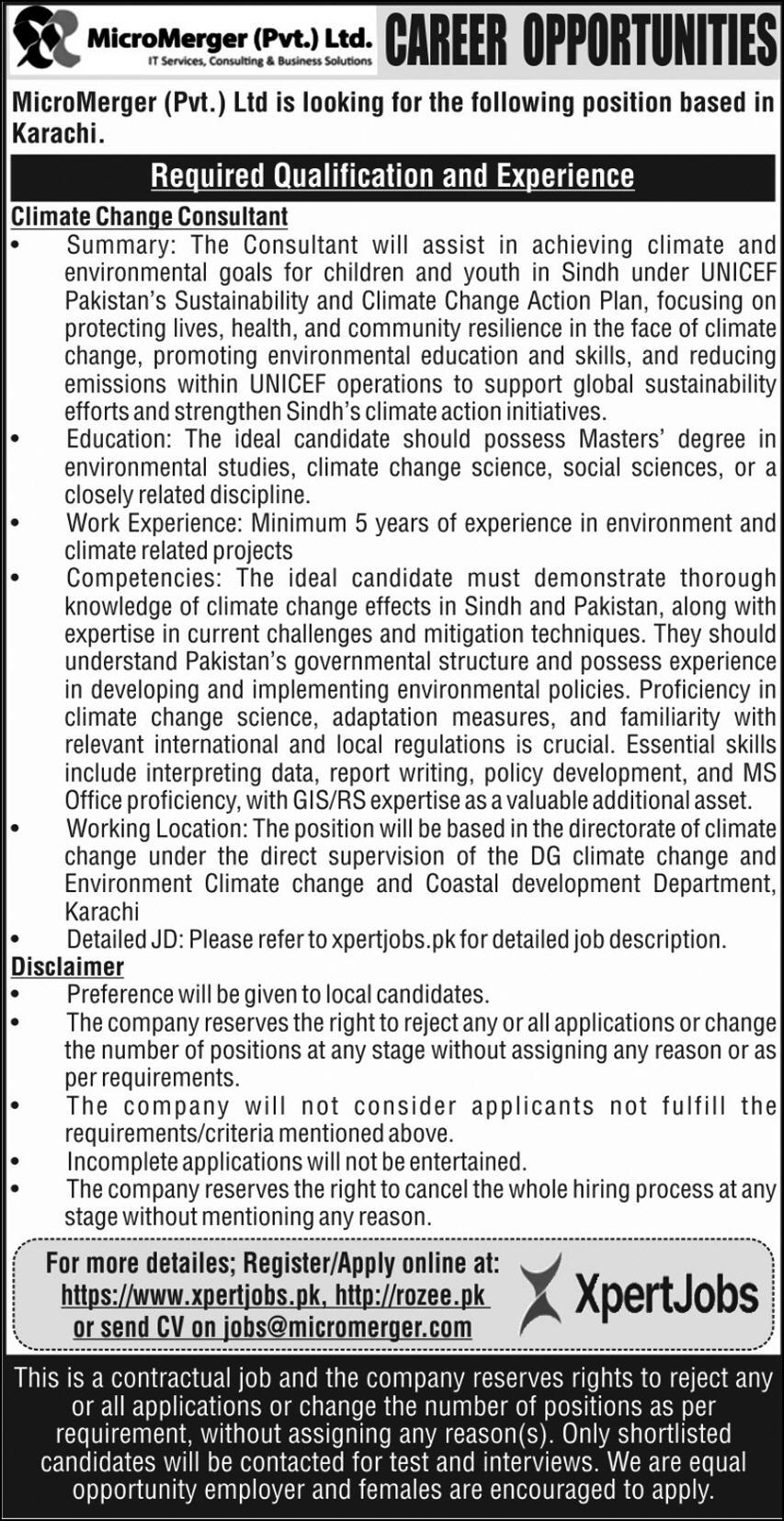 MicroMerger Pvt Ltd  Karachi Jobs 2024 – Micromergers Private Limited Jobs 2024 — original advertisement