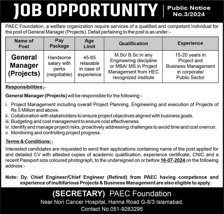 Paec Foundation Islamabad Jobs 2024 – Private Sector Organization Jobs 2024 — original advertisement